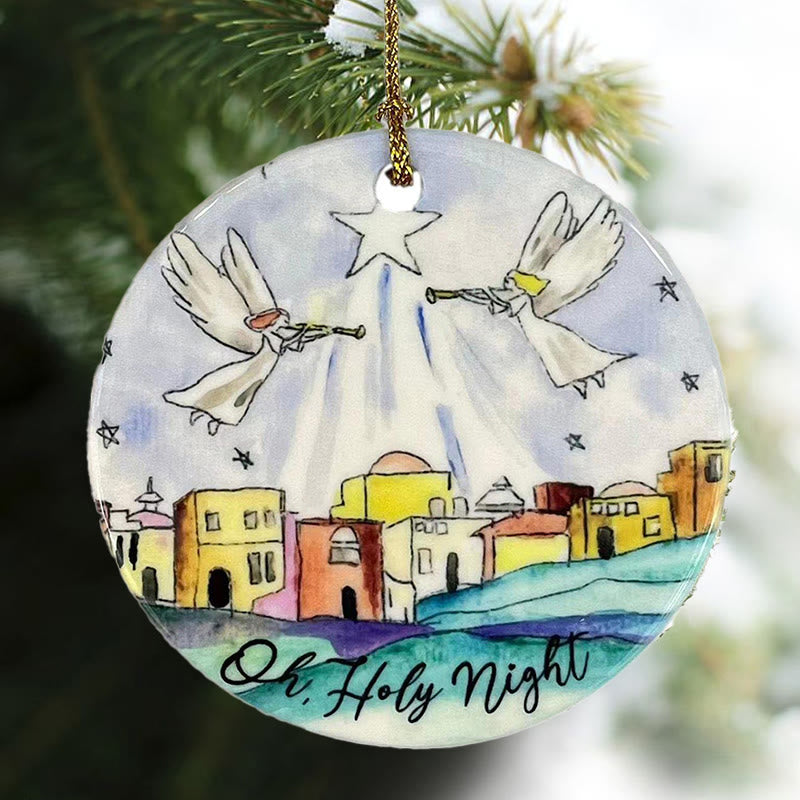 Christianartworkshop Farbiger Stil „Oh Heilige Nacht“, Engel, Stern, Weihnachtskrippe, Hängeornamente - image 4