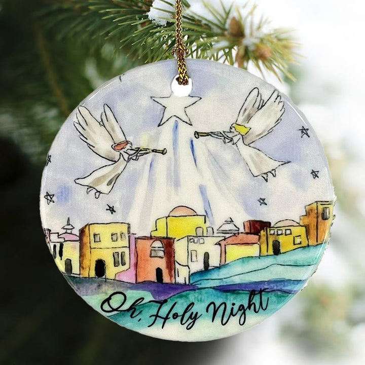 Christianartworkshop Farbiger Stil „Oh Heilige Nacht“, Engel, Stern, Weihnachtskrippe, Hängeornamente - image 4
