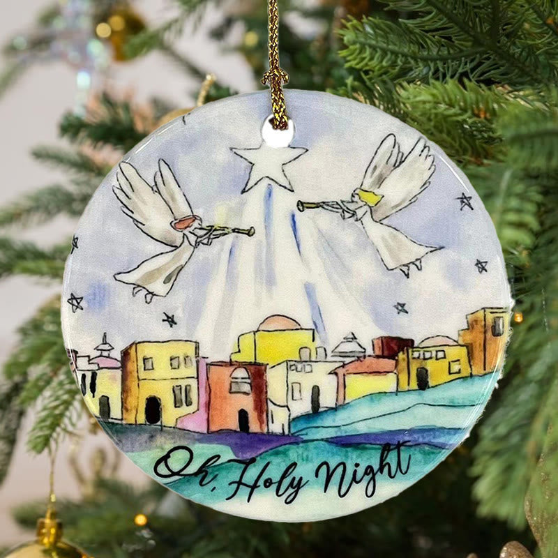 Christianartworkshop Farbiger Stil „Oh Heilige Nacht“, Engel, Stern, Weihnachtskrippe, Hängeornamente - Keramik - image 0