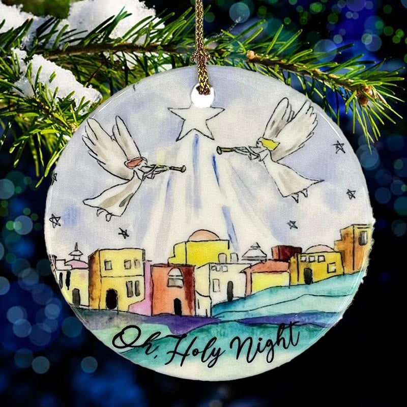 Christianartworkshop Farbiger Stil „Oh Heilige Nacht“, Engel, Stern, Weihnachtskrippe, Hängeornamente - image 3