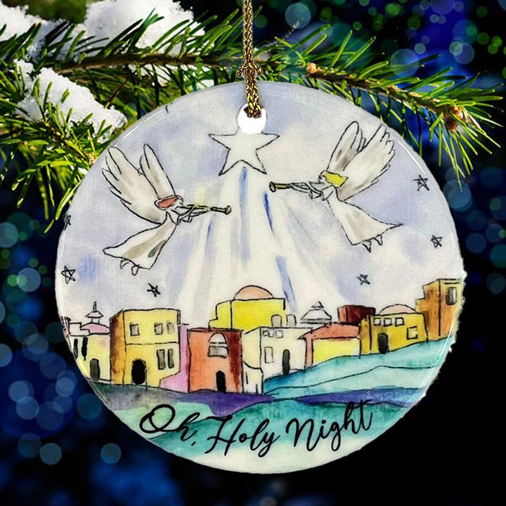 Christianartworkshop Farbiger Stil „Oh Heilige Nacht“, Engel, Stern, Weihnachtskrippe, Hängeornamente - image 3