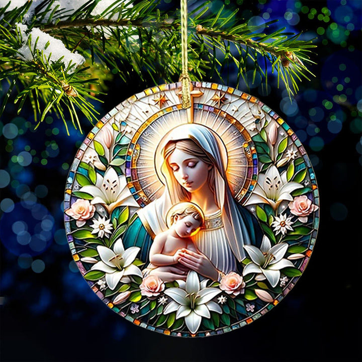 Christianartworkshop Realistischer Stil Jungfrau Maria Blumenkranz Stern Weihnachtsschmuck zum Aufhängen - Keramik - image 0