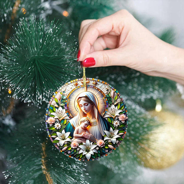 Christianartworkshop Realistischer Stil Jungfrau Maria Blumenkranz Stern Weihnachtsschmuck zum Aufhängen - image 3