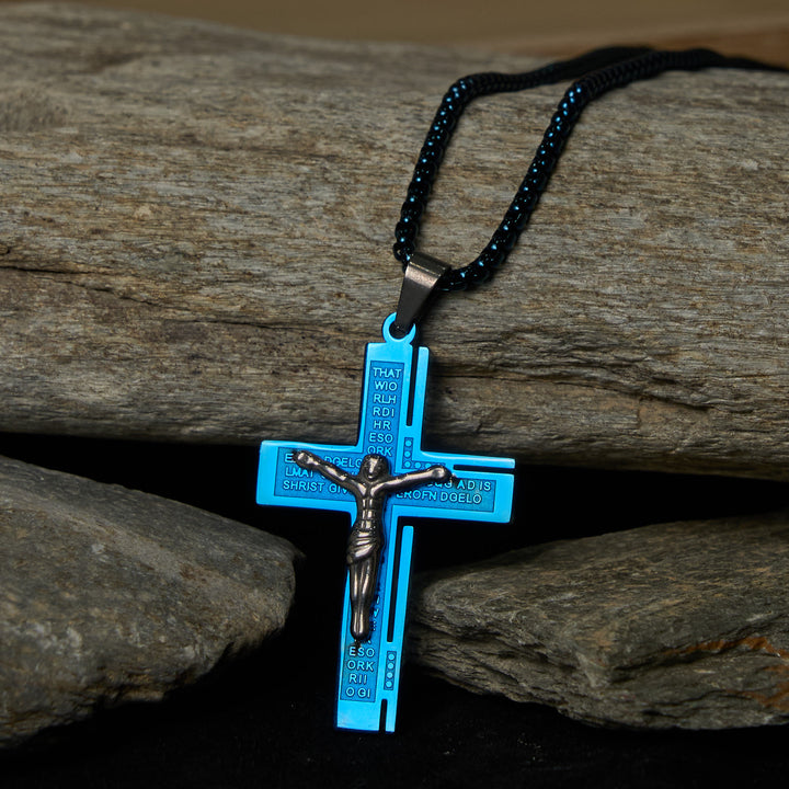 Christianartworkshop Glaube – symbolische mehrfarbige Kruzifix-Mode-Halskette - Blau&Silber - image 0