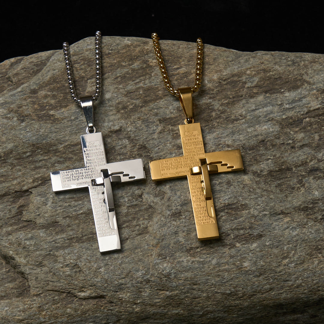 Christianartworkshop Zweifarbige Halskette mit Kreuz und Schriftzug im metallischen Glanz - image 4