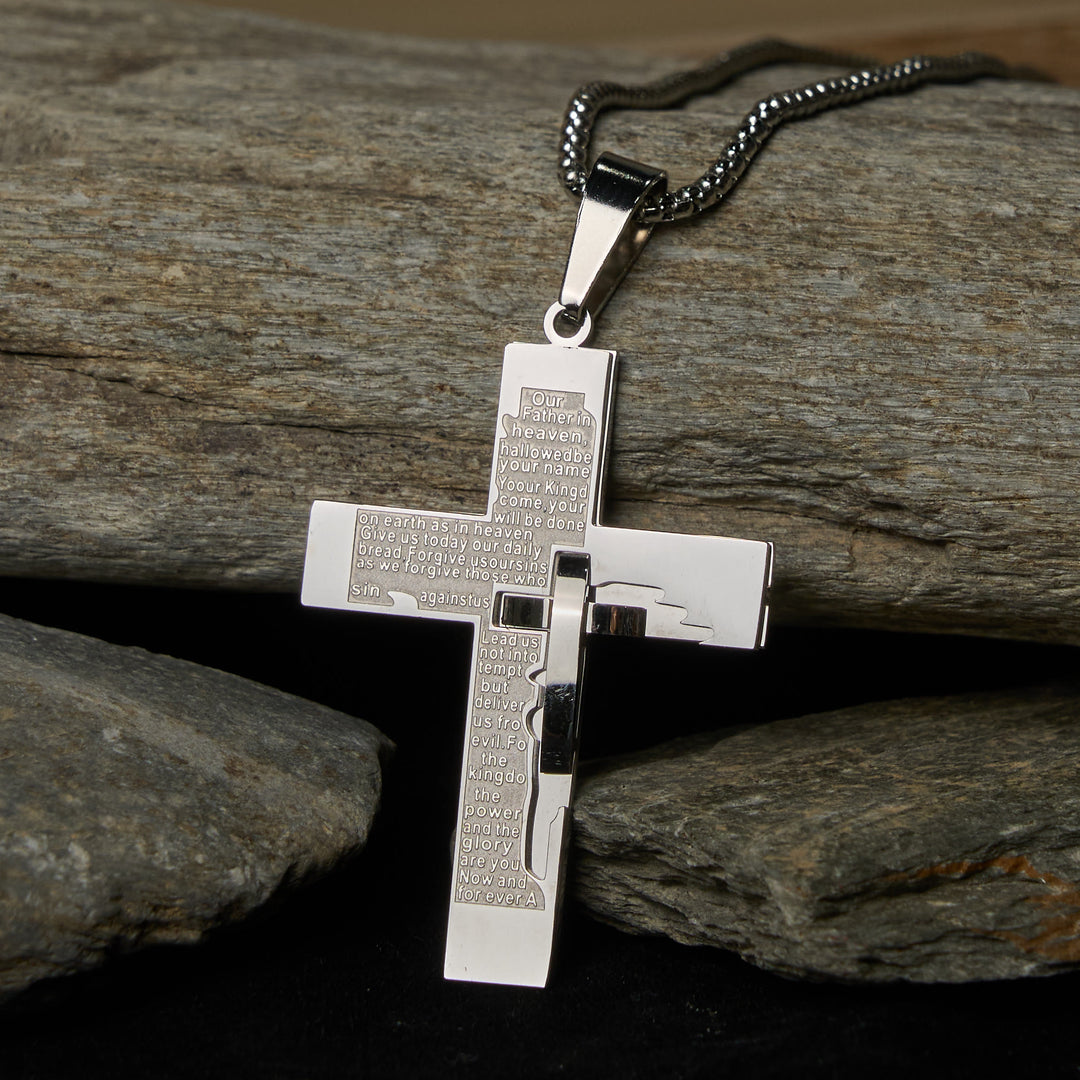 Christianartworkshop Zweifarbige Halskette mit Kreuz und Schriftzug im metallischen Glanz - Silber - image 2