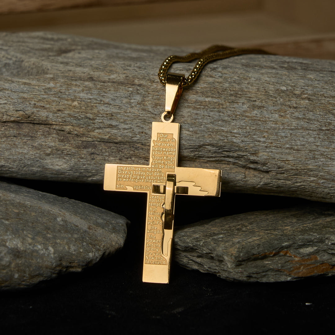 Christianartworkshop Zweifarbige Halskette mit Kreuz und Schriftzug im metallischen Glanz - Golden - image 0