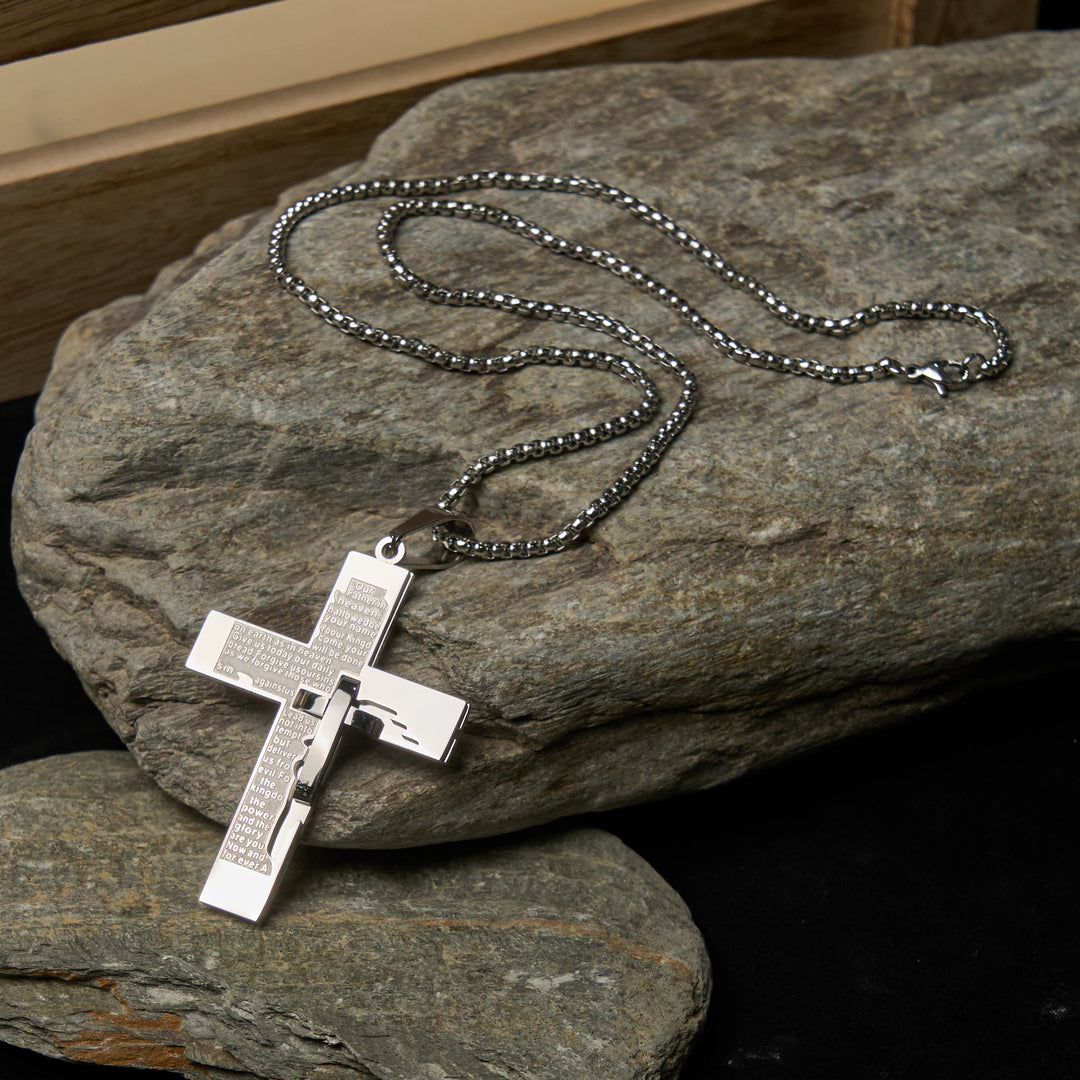 Christianartworkshop Zweifarbige Halskette mit Kreuz und Schriftzug im metallischen Glanz - image 3