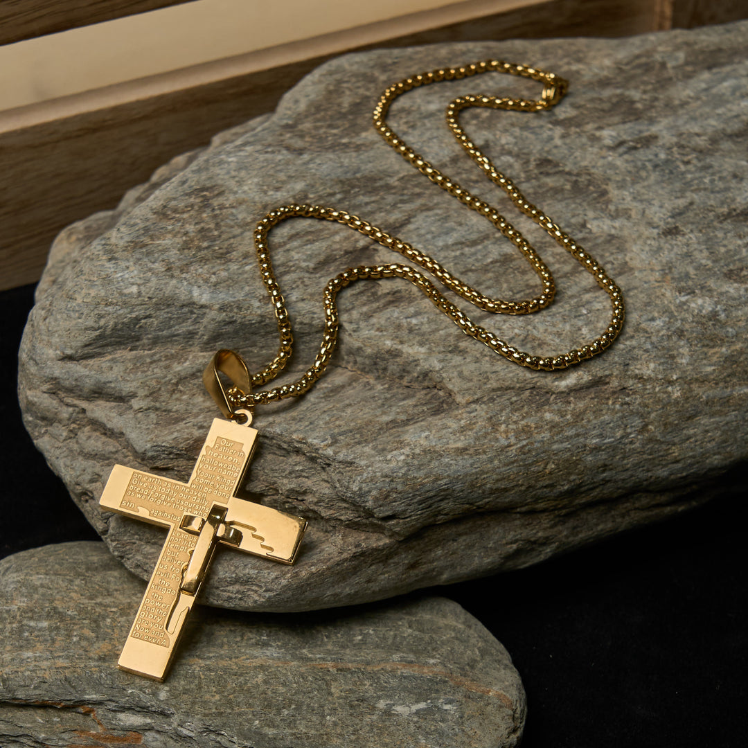 Christianartworkshop Zweifarbige Halskette mit Kreuz und Schriftzug im metallischen Glanz - image 1
