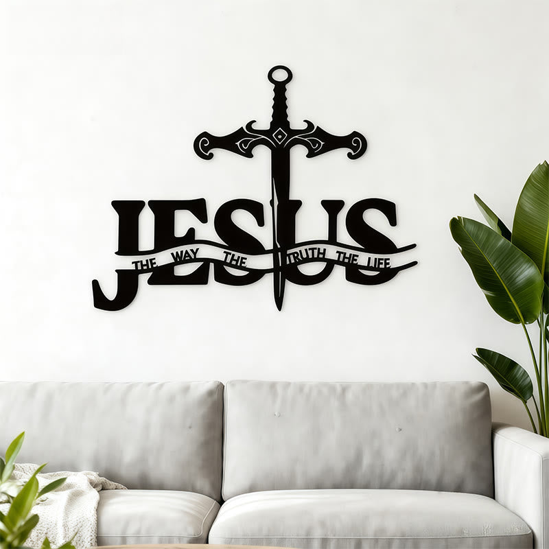 Christianartworkshop Schwarzes Eisen JESUS Der Weg Wahrheit Leben Schwert Metall Wanddekoration - image 2