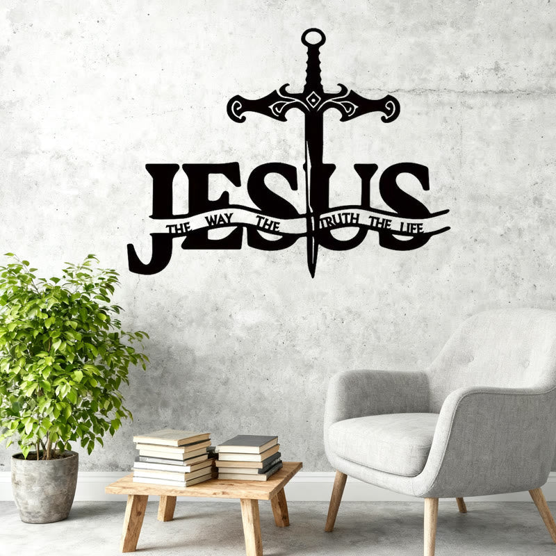 Christianartworkshop Schwarzes Eisenschwert „Jesus – Der Weg, die Wahrheit, das Leben“ aus Metall, Wanddekoration - image 3