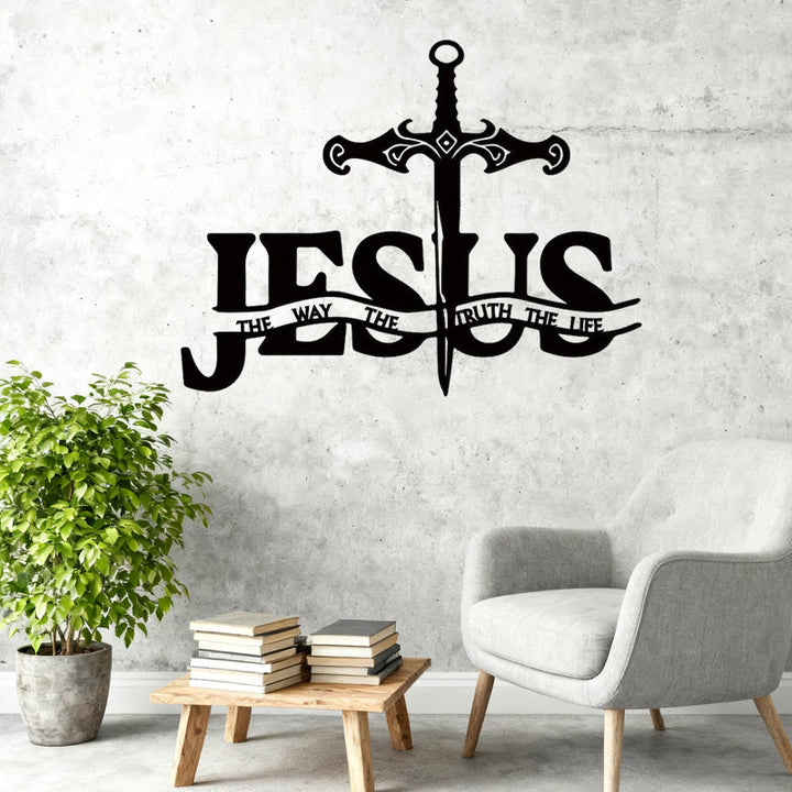 Christianartworkshop Schwarzes Eisenschwert „Jesus – Der Weg, die Wahrheit, das Leben“ aus Metall, Wanddekoration - image 3