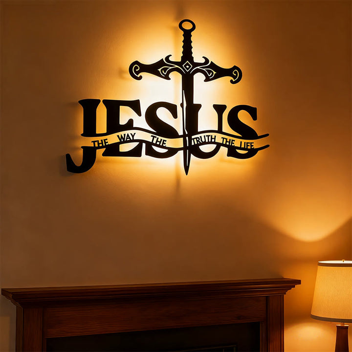 Christianartworkshop Schwarzes Eisenschwert „Jesus – Der Weg, die Wahrheit, das Leben“ aus Metall, Wanddekoration - Schwarz - 11,30"*15,74"/28,7*40cm - image 1