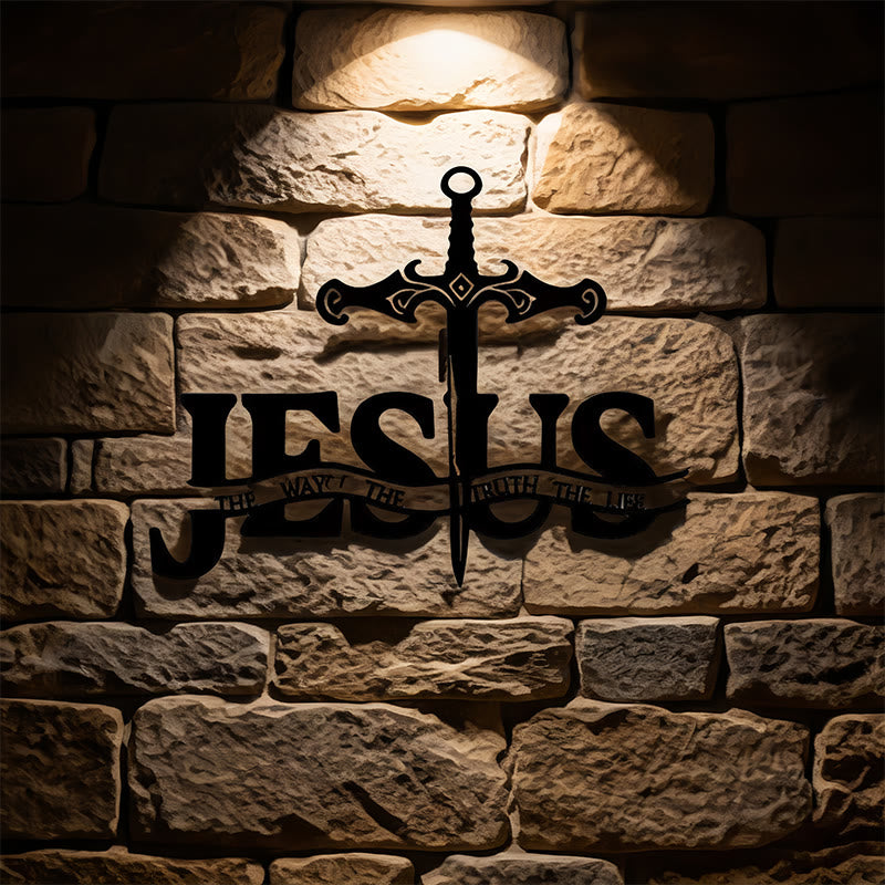Christianartworkshop Schwarzes Eisenschwert „Jesus – Der Weg, die Wahrheit, das Leben“ aus Metall, Wanddekoration - image 4