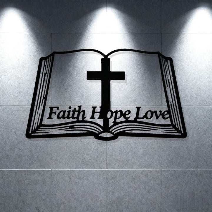 Christianartworkshop Inspirierende Wanddekoration aus Metall mit Kreuz und Bibelmotiven: Glaube, Hoffnung, Liebe - image 3
