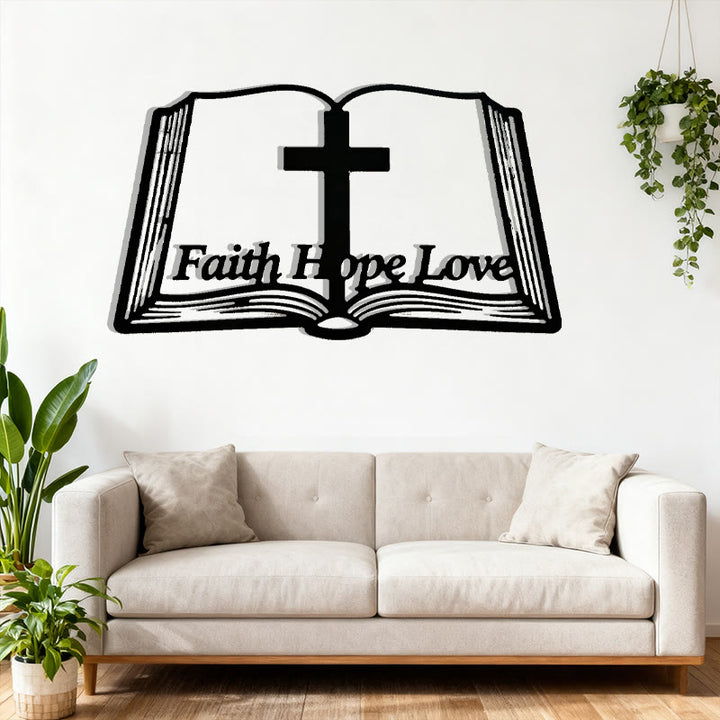 Christianartworkshop Inspirierende Wanddekoration aus Metall mit Kreuz und Bibelmotiven: Glaube, Hoffnung, Liebe - image 4
