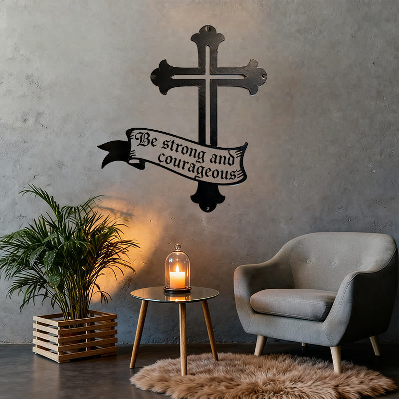 Christianartworkshop Wanddekoration aus Metall mit kräftigem schwarzen Kreuz und dem Zitat „Sei stark und mutig“ - image 4