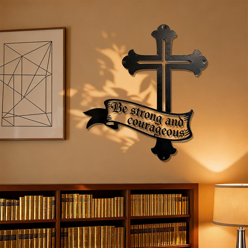 Christianartworkshop Wanddekoration aus Metall mit kräftigem schwarzen Kreuz und dem Zitat „Sei stark und mutig“ - image 1