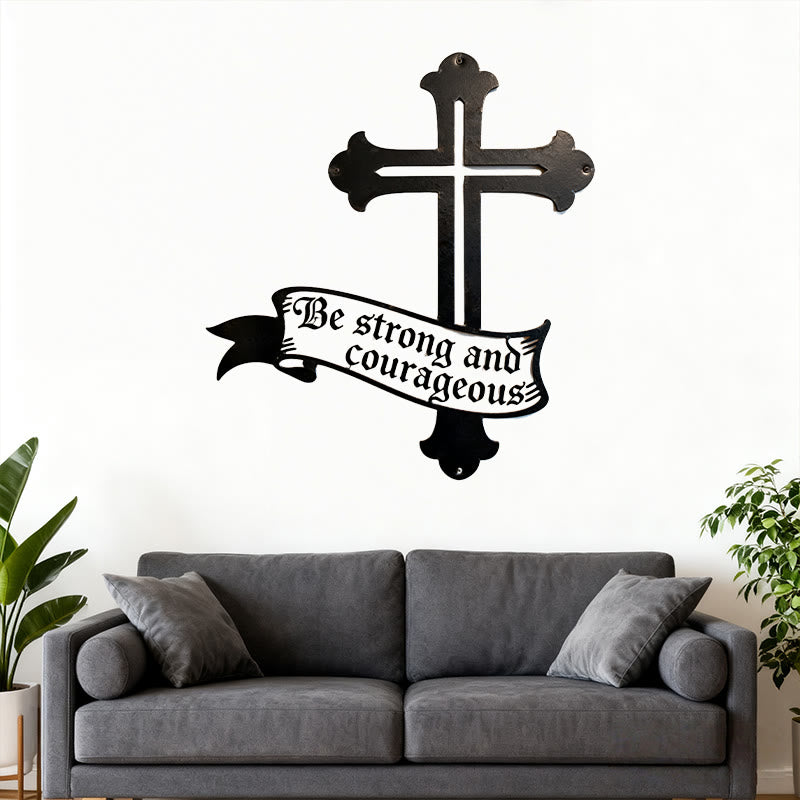 Christianartworkshop Wanddekoration aus Metall mit kräftigem schwarzen Kreuz und dem Zitat „Sei stark und mutig“ - image 3