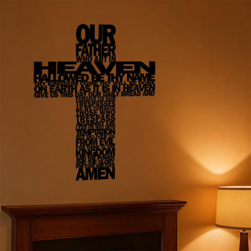 Christianartworkshop Strukturiertes Vaterunser-Kreuz aus Metall, Wanddekoration mit biblischen Sprüchen - Schwarz - 11.02"*15.74"/28*40cm - image 1