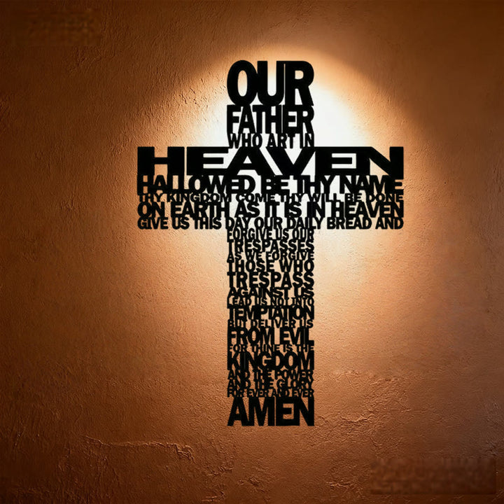 Christianartworkshop Strukturiertes Vaterunser-Kreuz aus Metall, Wanddekoration mit biblischen Sprüchen - Schwarz - 9,64 x 13,77 Zoll / 24,5 x 35 cm - image 0