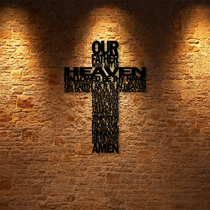 Christianartworkshop Strukturiertes Vaterunser-Kreuz aus Metall als Wanddekoration mit biblischen Sprüchen - image 4