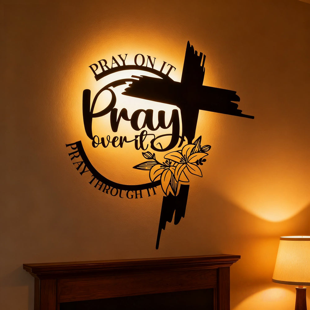 Christianartworkshop Moderner Stil „Pray Over It“-Zitat, inspirierende Wanddekoration aus Metall - image 1