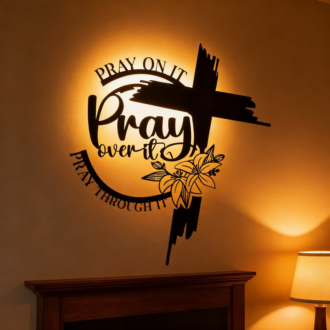 Christianartworkshop Moderner Stil „Pray Over It“-Zitat, inspirierende Wanddekoration aus Metall - image 1