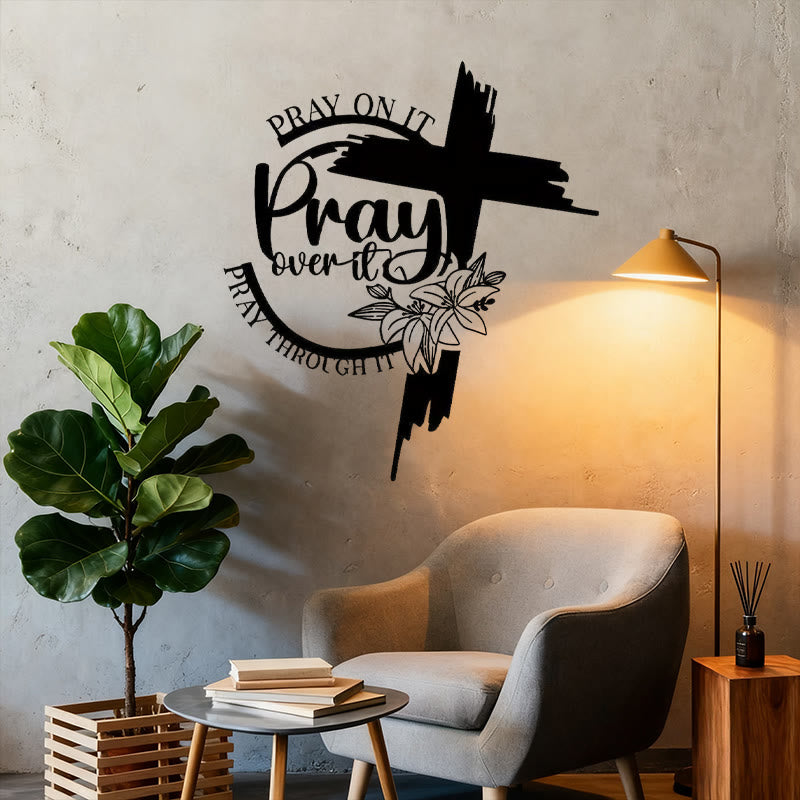 Christianartworkshop Moderner Stil „Pray Over It“-Zitat, inspirierende Wanddekoration aus Metall - image 4