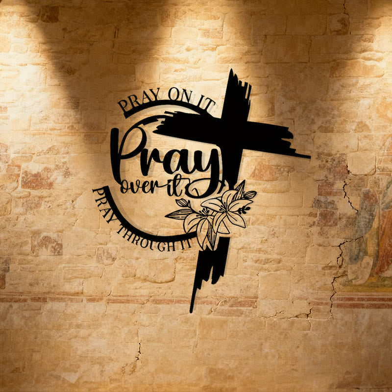 Christianartworkshop Moderner Stil „Pray Over It“-Zitat, inspirierende Wanddekoration aus Metall - image 2