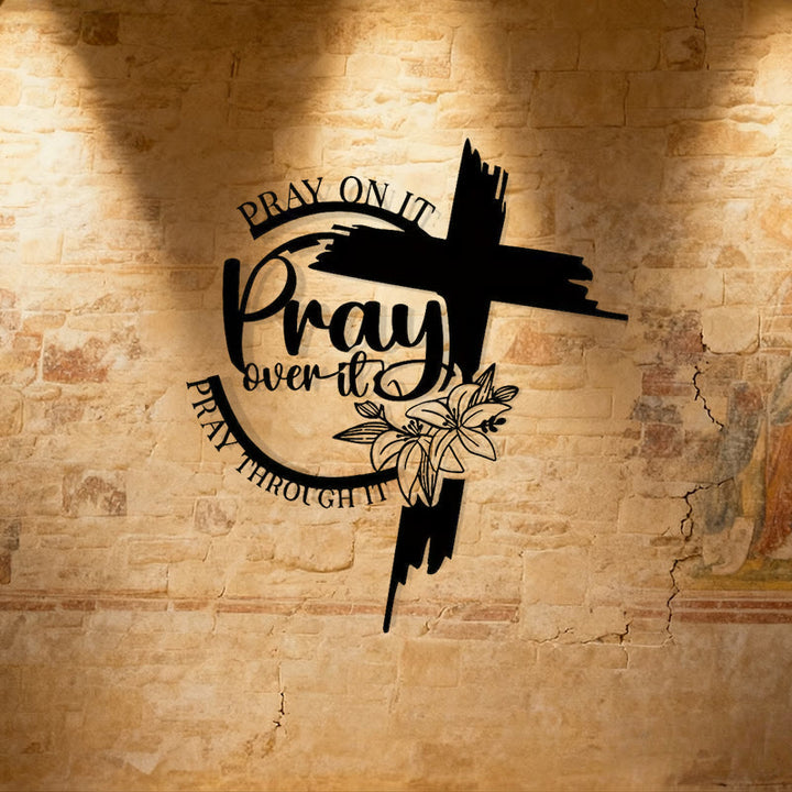 Christianartworkshop Moderner Stil „Pray Over It“-Zitat, inspirierende Wanddekoration aus Metall - image 2