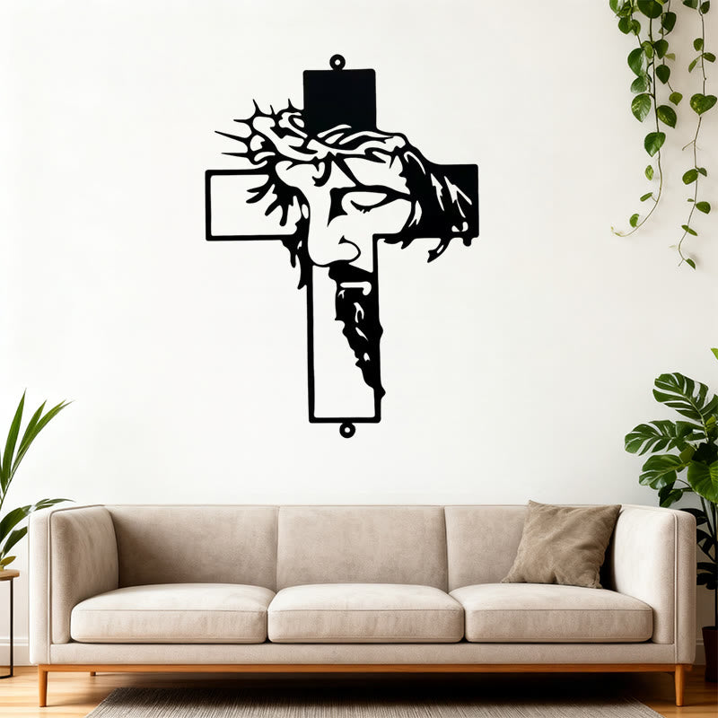 Christianartworkshop Schwarzes Metall-Jesus-Kreuz mit Dornenkrone – Wanddekoration aus Metall - image 2
