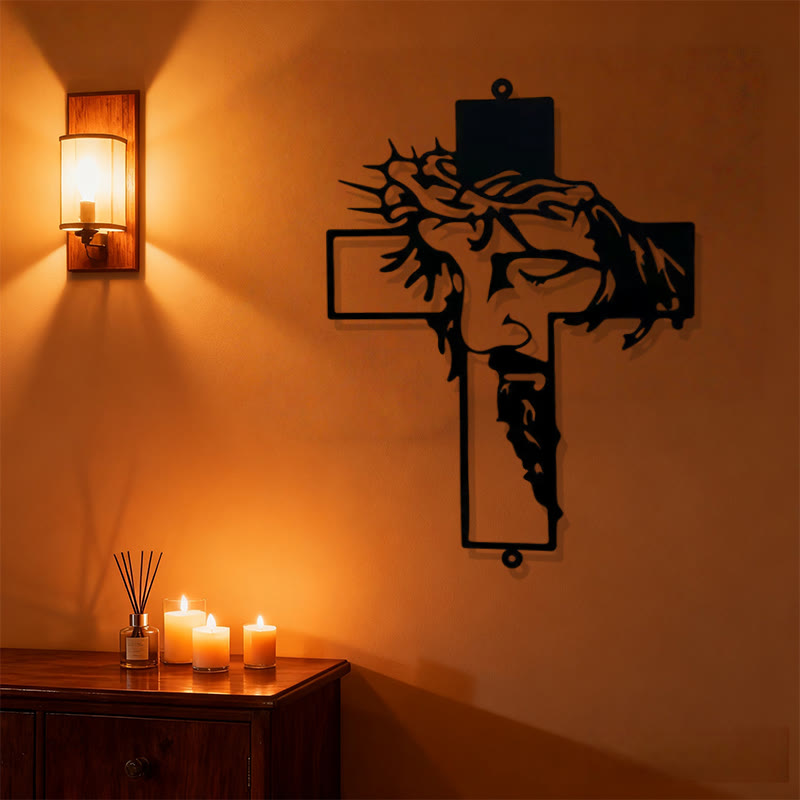 Christianartworkshop Schwarzes Metall-Jesus-Kreuz mit Dornenkrone – Wanddekoration aus Metall - image 3