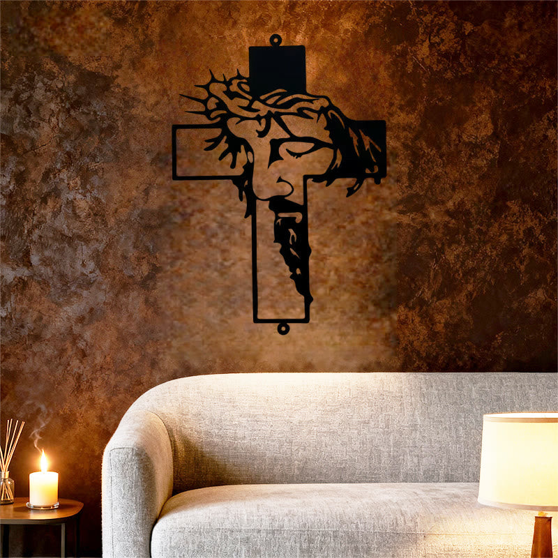 Christianartworkshop Schwarzes Metall-Jesus-Kreuz mit Dornenkrone – Wanddekoration aus Metall - image 5