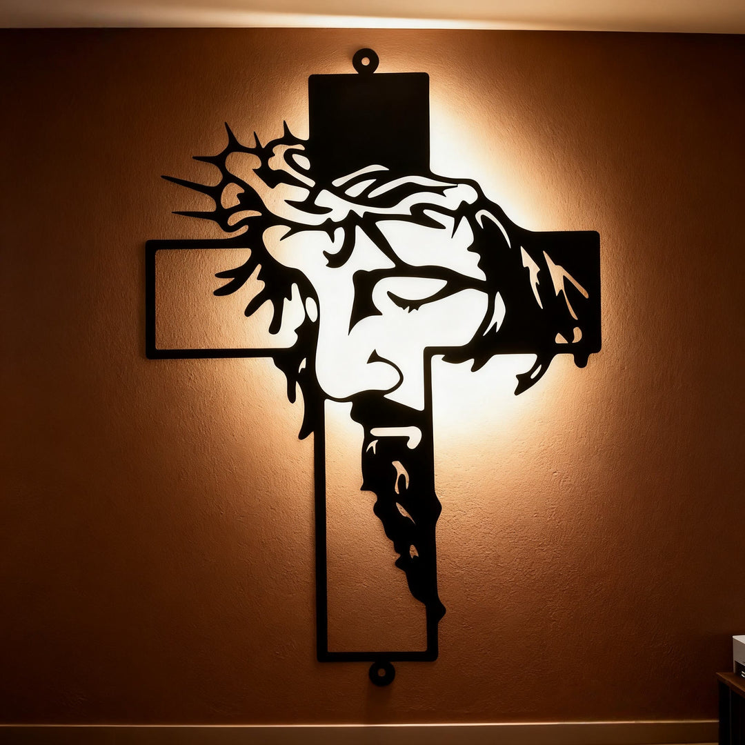 Christianartworkshop Schwarzes Metall-Jesus-Kreuz mit Dornenkrone – Wanddekoration aus Metall - Schwarz - 8,27''*11,81''/21*30cm - image 0