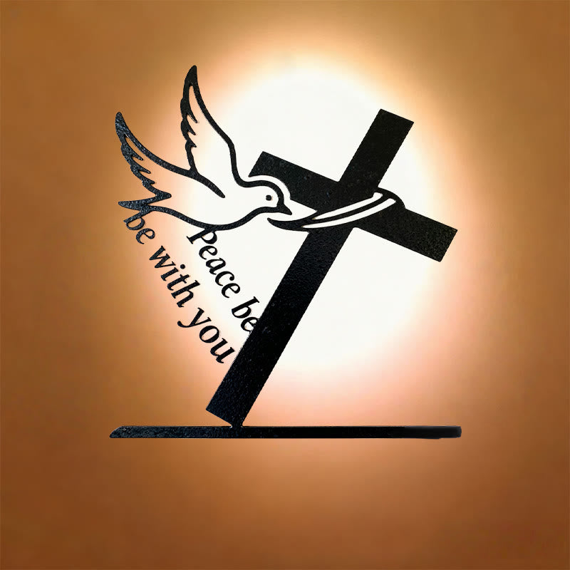 Christianartworkshop Peaceful Blessings Kreuz und Taube Metall-Wanddekoration: Sei stark und mutig - Schwarz - 14.96"*15.75"/38*40cm - image 0