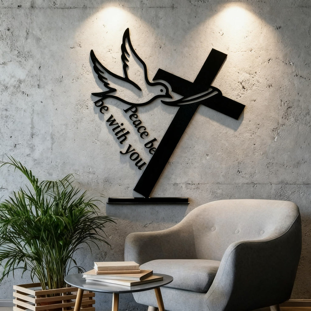 Christianartworkshop Peaceful Blessings Kreuz und Taube Metall-Wanddekoration: Sei stark und mutig - image 1