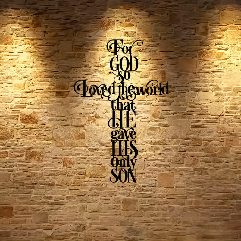Christianartworkshop Johannes 3:16 Denn so sehr hat Gott die Welt geliebt, Kreuz, Metall-Wanddekoration - Schwarz - 10.47"*15.74"/26.6*40cm - image 1