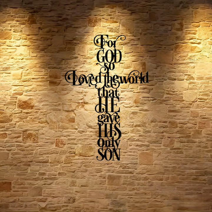 Christianartworkshop Johannes 3:16 Denn so sehr hat Gott die Welt geliebt, Kreuz, Metall-Wanddekoration - Schwarz - 10.47"*15.74"/26.6*40cm - image 1