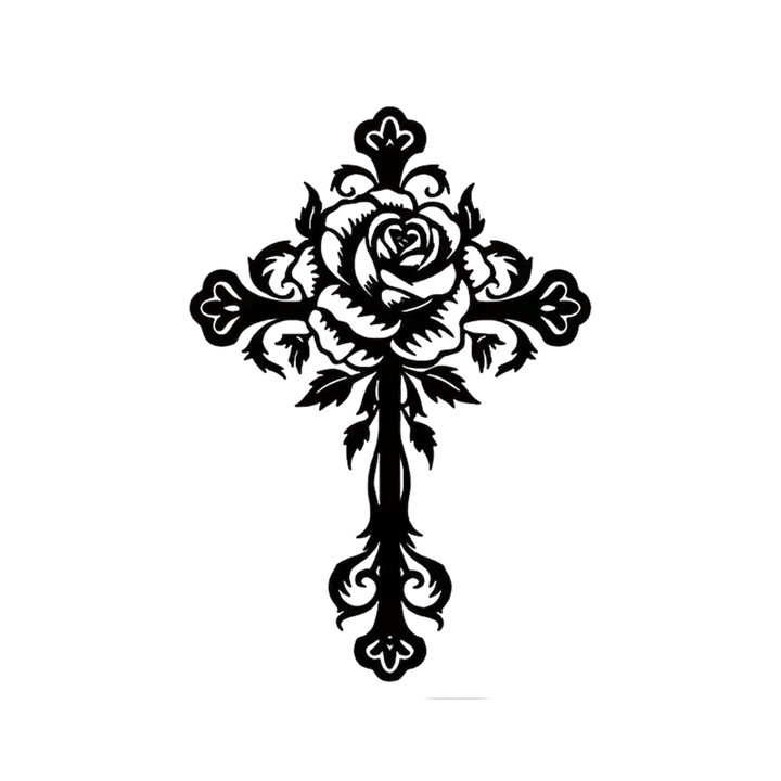 Christianartworkshop Künstlerisches Wanddekor mit Rosenkreuz und Blumenmotiv, Schwarz - image 5