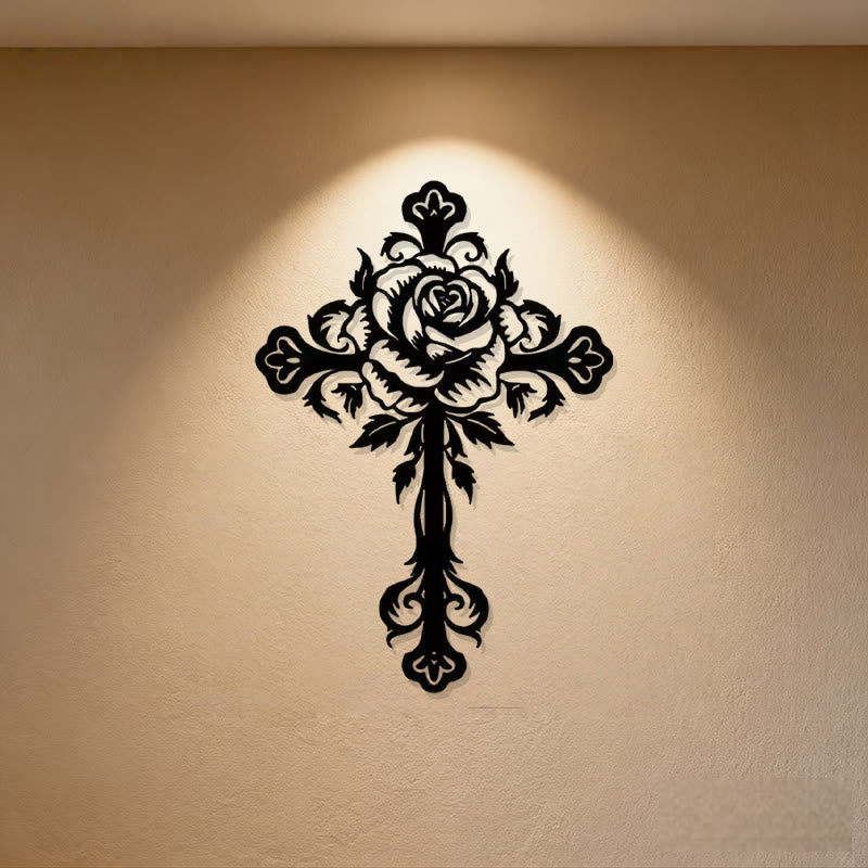 Christianartworkshop Künstlerische florale Rosenkreuz-Wanddekoration aus schwarzem Metall - Schwarz - 8,30''*11,81''/21*30cm - image 0