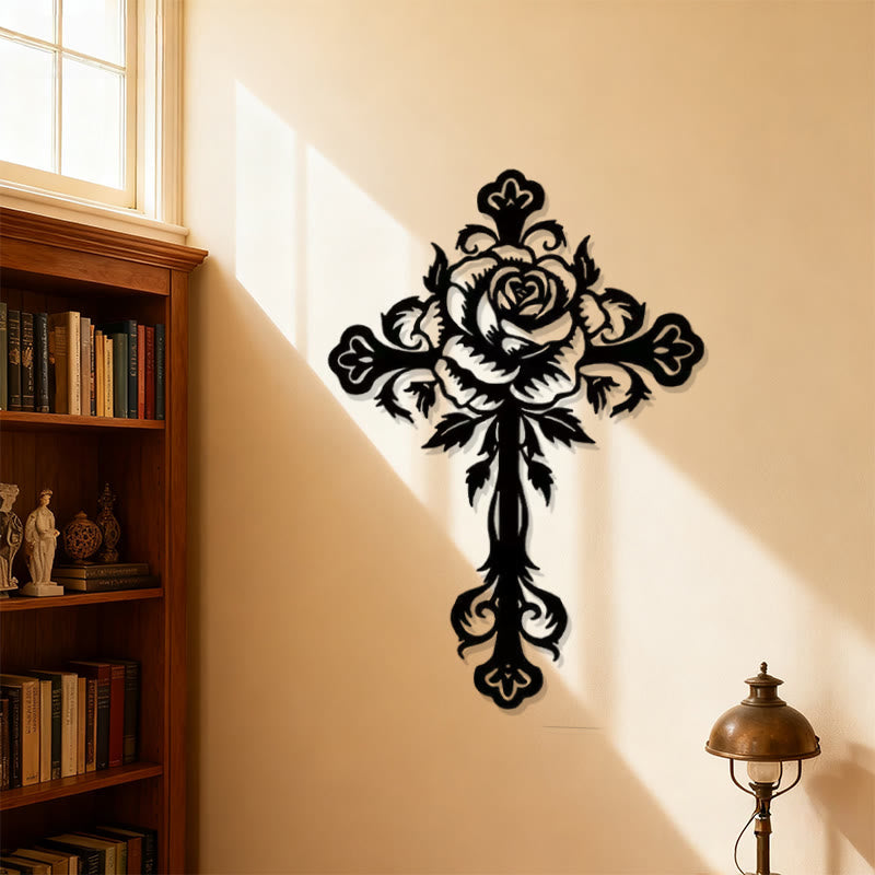 Christianartworkshop Künstlerisches Wanddekor mit Rosenkreuz und Blumenmotiv, Schwarz - Schwarz - 11.02"*15.74"/28*40cm - image 2