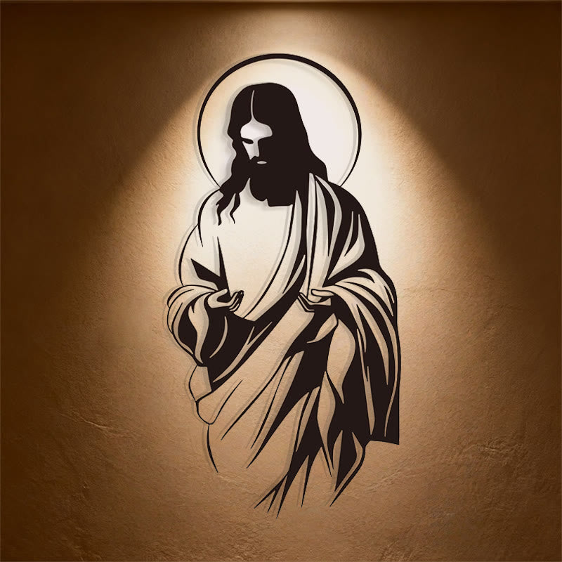 Christianartworkshop Jesus mit Heiligenschein-Silhouette, Metall-Wanddekoration für gläubiges Zuhause - Schwarz - 8,15"*15,74"/20,7*40cm - image 0
