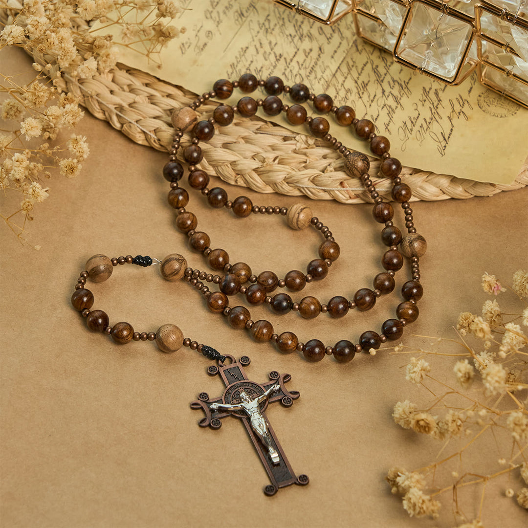 Christianartworkshop Kunsthandwerklicher Rosenkranz aus Holz: Erdfarbene Perlen und Jesus-Kruzifix - image 5