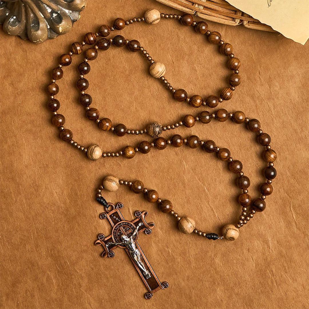 Christianartworkshop Kunsthandwerklicher Rosenkranz aus Holz: Erdfarbene Perlen und Jesus-Kruzifix - image 2