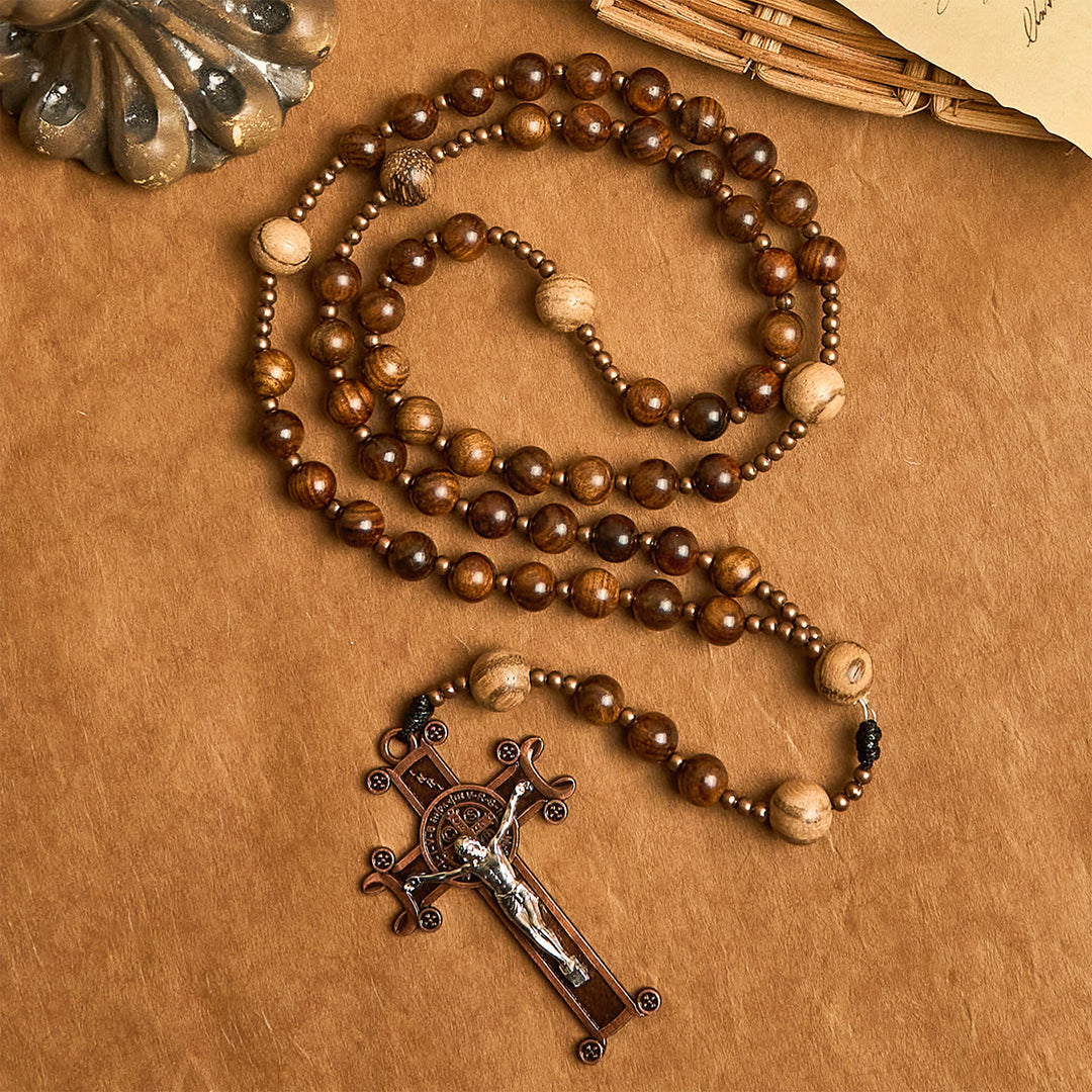 Christianartworkshop Kunsthandwerklicher Rosenkranz aus Holz: Erdfarbene Perlen und Jesus-Kruzifix - Rosenkranz aus Holz mit Kruzifix - image 0