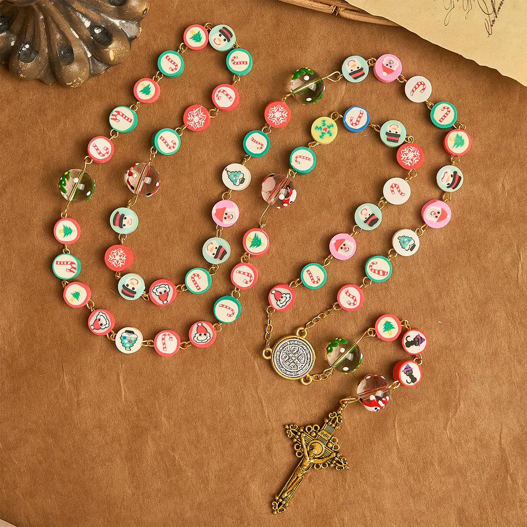 Christianartworkshop Verspielter Weihnachtsrosenkranz: Mehrfarbige Perlen mit Schneemann- und Baummotiven - image 4