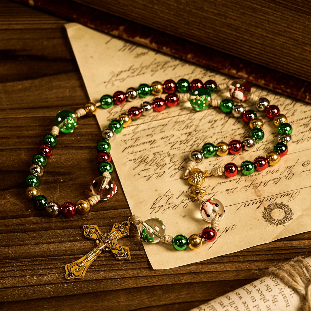 Weihnachtsgeschenk von Christianartworkshop: Weihnachtlicher Rosenkranz: Bunte Perlen & kunstvolles goldenes Kruzifix - image 8