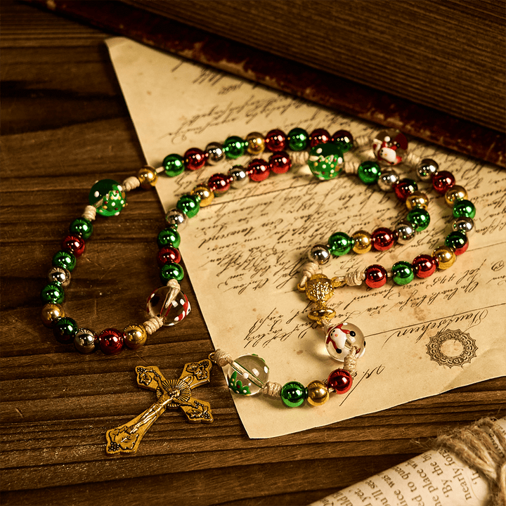 Weihnachtsgeschenk von Christianartworkshop: Weihnachtlicher Rosenkranz: Bunte Perlen & kunstvolles goldenes Kruzifix - image 8
