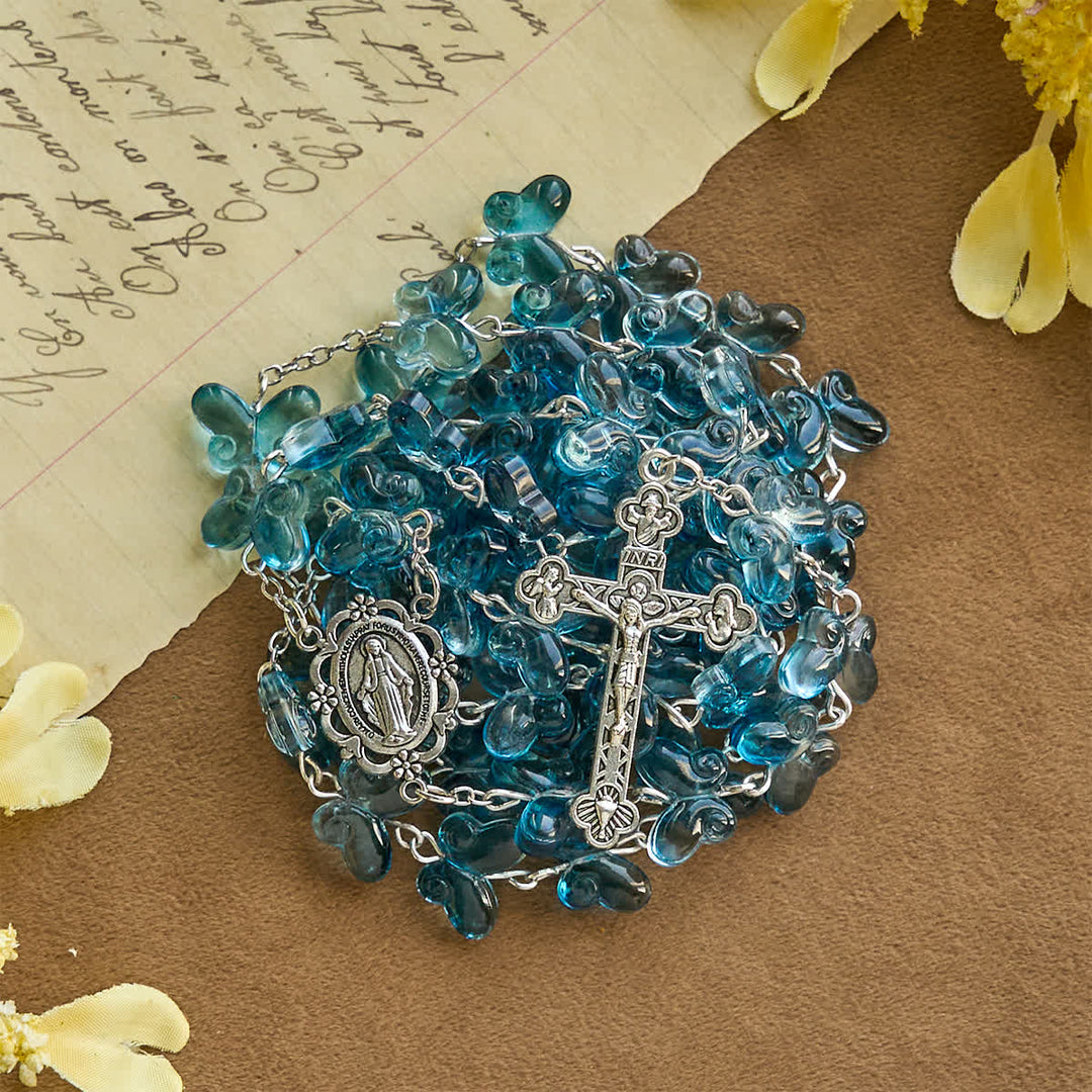 Christianartworkshop Wings of Devotion Schimmerndes blaues Schmetterlings-Gebetsarmband, Tier-Rosenkranz - Schmetterlingsrosenkranz - image 0